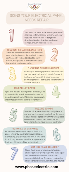 Phase Electric provides expert electrical repair services for residential, commercial, and industrial clients. Our licensed electricians specialize in troubleshooting and fixing issues such as faulty wiring, malfunctioning outlets, circuit breaker problems, and more. Committed to safety and efficiency, Phase Electric ensures reliable, high-quality repairs to keep your electrical systems running smoothly and prevent potential hazards in your home or business.
https://phaselectric.com/electrical-repairs-services-los-angeles-ca/
