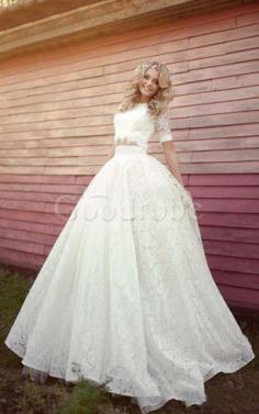 Robe de mariée vintage jusqu'au sol elevé a-ligne 2 pice