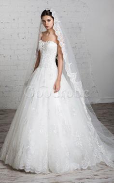 Robe de mariée longue en tulle a-ligne de col en cœur jusqu'au sol