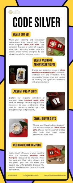 Browse our exclusive range of silver wedding anniversary gifts, crafted to celebrate love and dedication. Find memorable options that are perfect for marking this significant milestone with grace and style.

Get more info:- 
Email Id-	info@codesilver.in
Phone No-	9119112874	
Website-	https://www.codesilver.in/collections/photo-frames
