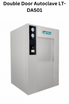 Labtro double door Autoclave features a durable rectangular design with a European-style jacket structure made from 304 stainless steel. It uses a pulsating vacuum exhaust for cold air elimination and has a pneumatically sealed door. With pre-programmable automatic door opening, it offers up to 20,000 sterilization cycles.