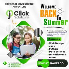 Jclicksolutions offers a comprehensive Full Stack Development course in Nagercoil, designed to equip students with the skills needed to build complete web applications. The course covers both front-end and back-end development, focusing on technologies like HTML, CSS, JavaScript, React.js, Node.js, Express, and MongoDB. Through hands-on training, students work on real-world projects, gaining practical experience and problem-solving skills. Taught by industry experts, the course emphasizes modern web development practices and best standards, ensuring that students are prepared for careers in web development. Personalized mentorship helps learners develop strong technical skills and confidence in the competitive tech field.