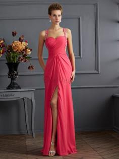 Herz-Ausschnitt Chiffon Bodenlanges Abendkleid mit Breiter Träger mit Rüschen