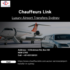 Experience seamless Luxury Airport Transfers Sydney with Chauffeurs Link, offering premium vehicles and professional drivers for ultimate comfort. To know more , visit - https://www.chauffeurslink.com.au/our-services/airport-transfer-in-sydney


