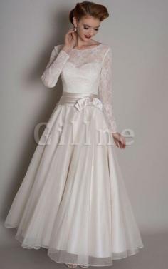 Abito da Sposa Largo Tondo Sogno con Maniche Lunghe A-Line