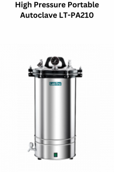 Labtro High-Pressure Portable Autoclave with PID Microcomputer Controller ensures precise sterilization up to 129 °C and 0.165 MPa. This 18L stainless steel chamber features a digital display, soft-touch controls, and safety systems like silicone seals, double valves, and overheating protection."