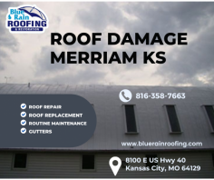 If you’re experiencing Roof Damage in Merriam, KS, timely intervention is crucial to prevent further issues. Our expert team at Blue Rain Roofing & Restoration specializes in assessing and repairing all types of roof damage, including leaks, storm damage, and wear. We provide reliable solutions to restore your roof’s integrity and protect your home. Contact us today for a free inspection and prompt, professional service!