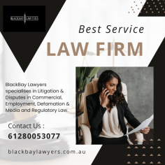 BlackBay Lawyers is a leading litigation law firm in Australia, specializing in resolving complex legal disputes. Our experienced team provides expert representation across various sectors, ensuring efficient and strategic solutions to meet clients' needs in commercial and civil litigation.






