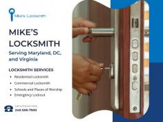 If you're in need of a locksmith near you in Rockville, MD, Mike's Locksmith is your go-to solution. Offering 24/7 services, our trained and qualified professionals handle everything from simple lock repairs to high-security installations. We pride ourselves on providing no-pressure, no-obligation estimates and upfront pricing with no travel fees. Whether you're locked out or need to enhance your security, trust Mike's Locksmith for reliable and efficient service. Contact us today for all your locksmith needs!