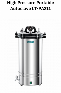 Labtro High-Pressure Portable Autoclave with a compact 24L stainless steel chamber, reaching 129°C and 0.165 MPa. Adjustable time (0-999 min) and temperature settings with a digital display. Equipped with silicone seal, dual-scale pressure gauge, and efficient steam leak prevention
