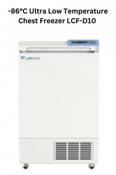 Labtron -86°C Ultra Low Temp Chest Freezer with 50L offers a -40 to -86°C range with direct cooling and manual defrost. It has a stainless-steel interior, high-quality steel exterior, and advanced audible/visual alarms for safe operation.
 