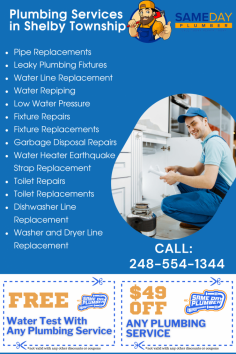 Same Day Plumber offers expert plumbers Shelby Township MI residents trust. Our licensed professionals provide fast, efficient plumbing services, ensuring your home's systems run smoothly. Contact Same Day Plumber for prompt solutions to your plumbing needs.