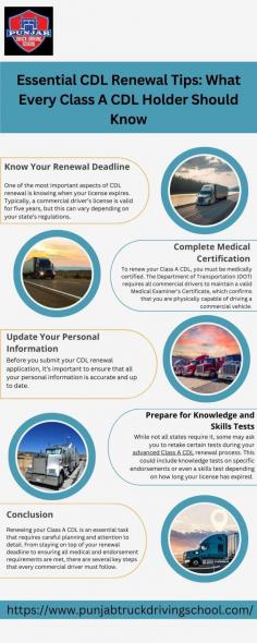 Preparing for CDL renewal is vital for every Class A CDL holder. Discover essential tips to make the process seamless and stress-free. If you need personalized assistance, check out local resources for truck training near me to help you stay informed and compliant with industry standards. Visit here to know more:https://sites.google.com/view/essential-cdl-renewal-tips/home