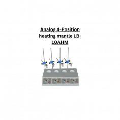 Labotronics analog 4-position heating mantle is a table top unit with a capacity of 50 mL. It features a PID temperature controller and has an optimum temperature of 380 °C with 110 W of power. Insulating course material of alumina silicate fiber.