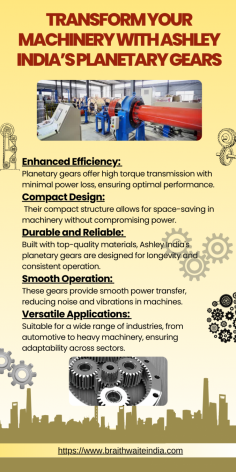 Transform Your Machinery with Ashley India’s Planetary Gears

Upgrade your machinery with Ashley India’s planetary gears! Designed for efficiency and precision, these compact systems deliver high torque and reliable performance for various applications. Partnered with Braithwaite’s innovative solutions, Ashley India’s planetary gears are your top choice for optimal results. Experience powerful performance and enhanced efficiency today.

Visit us- https://www.braithwaiteindia.com/planetary_gear