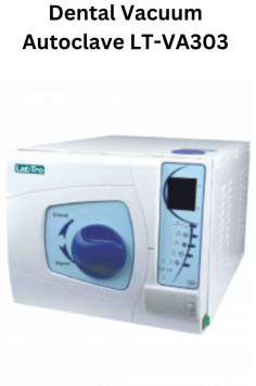 Labtro Dental Autoclave offers efficient sterilization with a low-noise vacuum system. Features a large LCD screen displaying temperature, pressure, time, and warnings. It has Euro Class B sterilizers, a secure double-door lock, and 18L capacity. Includes auto tests for penetrability and water alarms for added safety.