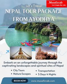 Discover Nepal's spiritual charm, natural beauty, and cultural richness with Musafircab's Ayodhya to Nepal Tour Package. Starting from the sacred city of Ayodhya, this tour takes you on an incredible journey through Nepal’s most iconic destinations, blending spirituality, adventure, and cultural experiences. Our tour package is carefully crafted to ensure a comfortable, seamless, and memorable travel experience with reliable cab services, expert drivers, and flexible itineraries that cater to all your needs. When you’re ready to explore Nepal, call us at +91–8881118838, and we’ll create the ideal travel plan tailored to your budget and interests.