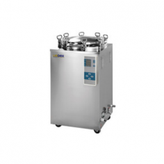 Labdex vertical autoclave has a 150L capacity and is constructed from durable SUS304 stainless steel. It operates at 105°C to 134°C with a pressure of 0.22 MPa. It features microprocessor control, a digital display, a 0-99 minute timer, safety locks, water level indicators, and automatic shutdown for convenience.
