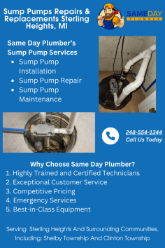 Same Day Plumber offers expert services for sump pumps in Shelby Township MI Protect your home from flooding with professional sump pump installation, repair, and maintenance. Contact us today for fast and reliable service for sump pumps Shelby Township, MI.
