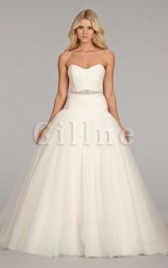 Abito da Sposa Ball Gown Spazzola Treno Naturale in Tulle con Perline