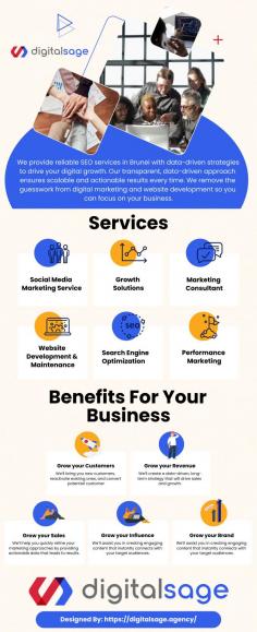 This Infographics is Designed by Digital Sage Enterprise.

At Digital Sage, we offer reliable SEO services in Brunei, leveraging data-driven strategies to fuel your digital growth. Our transparent approach ensures scalable, actionable results every time, eliminating the guesswork from digital marketing and website development so you can focus on your core business.

With extensive experience in web development in Brunei, we understand the necessity of a customized plan for every client. There’s no one-size-fits-all solution. We create tailored roadmaps based on our diverse expertise and proven solutions, whether you’re scaling up or just starting out.

Our experience in online retail positions us as a qualified digital marketing partner in Brunei. We’re ready to assist you—schedule a free consultation today and let’s start growing your business together.

Source: Marketing Agency