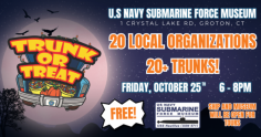 Join the spooky fun at the Groton Submarine Museum’s Trunk or Treat event! Located at the Submarine Force Library & Museum, 1 Crystal Lake Rd, Groton, CT, this family-friendly event promises Halloween excitement near the historic USS Nautilus. Enjoy attractions, candy, and festive decorations at the iconic Submarine Museum in Groton. Don’t miss this special celebration near Mystic, CT, perfect for kids and families looking for a unique Halloween experience!
Phone: 8003430079
Website: https://ussnautilus.org/
Facebook: https://www.facebook.com/SubmarineMuseumAssoc/
Instagram: https://www.instagram.com/explore/locations/216760129/submarine-force-museum-association-home-of-the-uss-nautilus/
Yelp: https://www.yelp.com/biz/submarine-force-library-and-museum-groton
Address: 1 Crystal Lake Rd, Groton, CT 06340, United States
