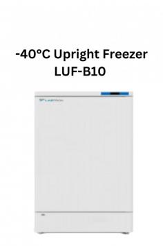 Labtron -40°C Upright Freezer with  270L features direct cooling, microprocessor control, temperature  -20 to -40°C range, manual defrost, and R290 refrigerant. Weighing 90 kg, it's energy-efficient with an EBM fan and compressor for even cooling.