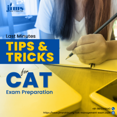 As the CAT exam approaches, staying focused on your preparation is key. This guide from JIMS Rohini offers last-minute tips to sharpen your time management, revise critical concepts, and boost confidence. It includes strategies for managing exam day stress and efficiently tackling different sections, ensuring you're well-prepared to excel in the test.