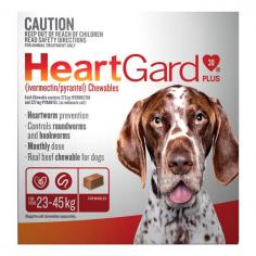 Protect your large dog with Heartgard Plus Chewables (Brown Pack), specially formulated for dogs weighing 23-45kg. These tasty monthly chews offer effective protection against heartworms, roundworms, and hookworms. Shop now at VetSupply for comprehensive heartworm prevention!