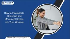 Long hours at a desk during a workday can lead to stiffness, muscle tension, and even an increased risk of injury,To More: https://truenon.com/how-to-incorporate-stretching-and-movement-breaks-into-your-workday/,(825) 525-2852, southclinic@vertexphysio.ca 

#workinjuryphysiotherapyedmonton #edmontonworkplaceinjuryrehabilitation #occupationalinjuryphysiotherapyedmonton #edmontonworkrelatedinjurytreatment #injurymanagementedmonton #edmontonworkplacehealthphysiotherapy #employeeinjuryrehabilitationedmonton #edmontonworksiteinjuryrecovery #occupationalhealthphysiotherapyedmonton #edmontonworkplaceinjuryprevention #onthejobinjuryphysiotherapyedmonton #edmontonindustrialinjuryrehabilitation #workerscompensationphysiotherapyedmonton #edmontoncorporatehealthphysiotherapy #industrialrehabilitationservicesedmonton  #vertexphysiotherapy #physiotherapyedmonton