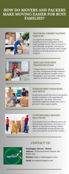 How Do Movers and Packers Make Moving Easier for Busy Families?

Moving can be a tough job, especially for busy families who have to balance work, school, and personal life. It requires a lot of planning, packing, transporting, and unpacking. 

Visit here: https://stairhoppers.com/

