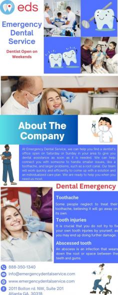 Both of us know emergencies with your teeth don’t always occur during business hours. For this reason, when you could find yourself in need of an incapacitating oral emergency like a sharp tooth pain, a damaged crown, or even a cracked filling, the Emergency Dental Service staff is prepared to offer first rate assistance. If you need an assistance of a Emergency Dentist open on Sunday in Indianapolis, IN for any dental problems then we do provide top notch services. Call 1-888-350-1340 or on weekends for an appointment.

Website: https://www.emergencydentalservice.com/weekend-dentist-open-saturday-sunday/indianapolis-in