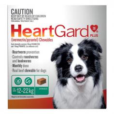 Heartgard Plus Chewables for Medium Dogs (Green Pack) provides reliable heartworm and intestinal worm protection. Formulated for dogs weighing 12-22kg, these tasty chews make monthly heartworm prevention simple. Order now from VetSupply for a healthier, happier dog!