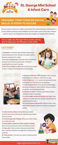 Child Care North York - St. George Mini School

Discover a daycare center where your child can truly thrive! Our facility offers a safe, nurturing environment that emphasizes early childhood development. We provide engaging, play-based activities led by trained caregivers to foster learning, creativity, and social skills. With secure facilities and flexible scheduling, we’re here to support your family's needs. For more information on Child Care North York, please contact us at (647) 478-6114 today!