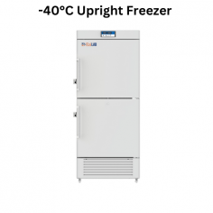 Ezilab -40°C upright freezer ensures reliable performance with a 450 L capacity, a temperature range of -20°C to -40°C, and dual compressors. It includes a manual defrost mode, R290 refrigerant, a digital display, and alarm functions for efficient temperature control.