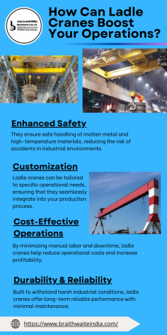 How Can Ladle Cranes Boost Your Operations?

How can ladle cranes boost your operations? These powerful machines are designed to handle molten metal and heavy materials with precision, improving safety and efficiency in industrial settings. Braithwaite, known for its advanced engineering, offers ladle cranes that enhance your operational performance, ensuring smooth and reliable material handling. 
Visit us - https://www.braithwaiteindia.com/ladlecranes 
