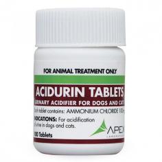 Acidurin Urinary Acidifier Tablets aid in maintaining the urinary tract health of cats and dogs. It assists in the treatment of urinary tract infections, urine acidification, and reduction of crystals/stones in the urine of cats and dogs. The acidifiers help dissolve ammonium phosphate crystals in canine and feline urine, allowing easier bladder flow. It also assists in relieving the pain and discomfort that occur due to urinary tract infections.