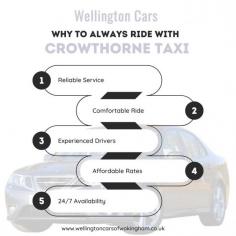Reliable Service: Crowthorne Taxis are punctual, ensuring timely pickups and drop-offs.
Comfortable Ride: Enjoy a smooth and comfortable journey in well-maintained vehicles.
Experienced Drivers: Professional drivers who know the best routes and provide safe, efficient travel.
Affordable Rates: Competitive pricing that offers great value for money.
24/7 Availability: Crowthorne Taxis are available round the clock for any travel need.