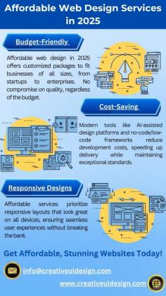 Affordable Web Design Services in 2025 provide tailored solutions for businesses of all sizes, ensuring quality without exceeding budgets. These services leverage Affordable Web Design Services tools like AI-assisted platforms and no-code frameworks to deliver efficient, high-standard results. Responsive and user-friendly designs enhance experiences across all devices, while SEO-friendly structures drive better search rankings. Invest in long-term growth and professional design without breaking the bank—2025 is the year to elevate your online presence!