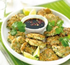 Seafood and coriander patties with chilli dipping sauce | Australian Healthy Food Guide