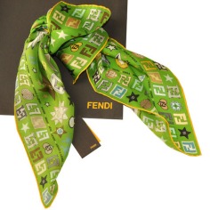 Fendi Silk Square Scarf Green Foulard Rosetta  Discount Women Designer Scarves Outlet | Como Milano