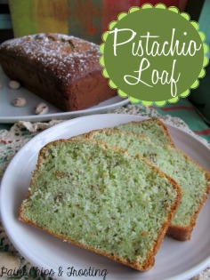 Perfect Pistachio Loaf for St Patty's Day!.  Made using a cake mix and pistachio pudding - couldn't be easier!!
