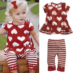 Kids Baby Girls Red Hearts Striped 2 Pcs Top+Pants Outfits Costume Clothes 0 3Y Free shipping & Drop shipping  XL069-in Clothing Sets from Apparel & Accessories on Aliexpress.com