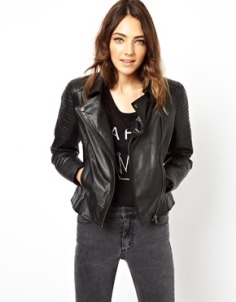 ASOS | ASOS Leather Biker Jacket with Quilt Detail at ASOS