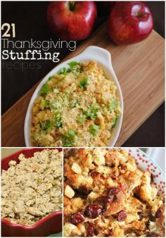 Can't have Thanksgiving without stuffing.  Here are 21 Thanksgiving stuffing recipes to help out.  #Thanksgiving