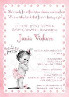 Vintage Ruffle Butt Baby with Pearls Baby Shower Invitation {Made by a Princess}