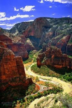 The Virgin River's Big Bend Viewed from Scout's Lookout at Zion National Park, Utah; photo by Paul Fernandez