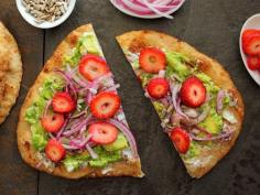 Home Skillet - Cooking Blog: Flatbreads with Avocado, Seasoned Red Onions, Cotija Cream Cheese Spread, and Strawberries