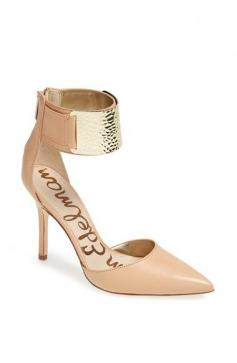 The metallic plate on the ankle strap adds flash to this nude pump from Sam Edelman.