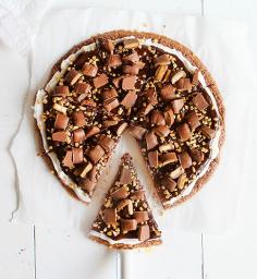 Brownie Pizza with buttercream, ganache and heath candy bars!  Amazing!